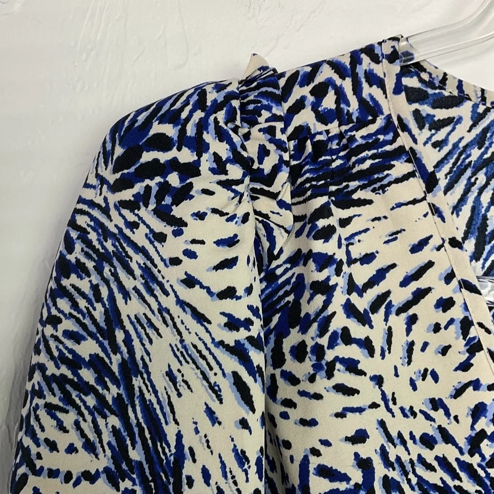 Express Multicolor Abstract Ruffle Smocked Long Sleeve Top Small - Picture 2 of 7